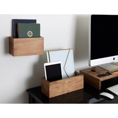 Domio Rustic Brown Wood Wall Pocket Organizer Set