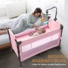 JOYMOR Baby Bedside Bassinet, Baby Bassinet, Pack n Play Convert Playpen, Quick Foldable Travel Bed, Wheels & Brake, Carry Bag for Boys Girls (Pink) - 3 of 4