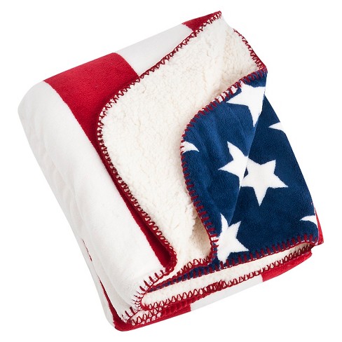 50"x60" U.S.A Flag Design Faux Shearling Throw Blanket Red - Saro Lifestyle - image 1 of 3