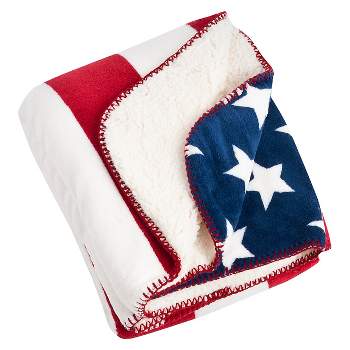 50"x60" U.S.A Flag Design Faux Shearling Throw Blanket Red - Saro Lifestyle
