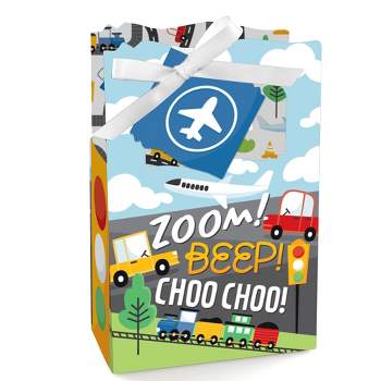Big Dot of Happiness Cars, Trains, and Airplanes - Transportation Birthday Party Favor Boxes - Set of 12