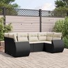vidaXL 6 Piece Patio Sofa Set with Cushions Black Poly Rattan - Black and Cream - 2 of 4