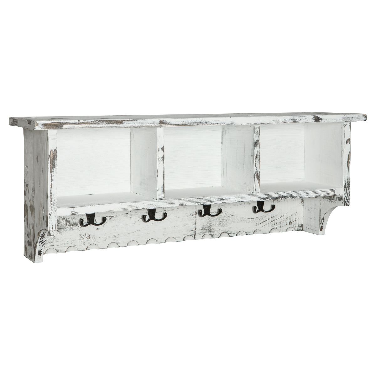 Country Cottage Antiqued Wood Coat Hooks and Storage Bench Set - Alaterre Furniture - thumbnail 10