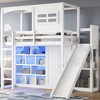 Whisen Twin Wood Loft Bed with 1 Wardrobe, 1 Storage Shelves, Slide - White - 2 of 4