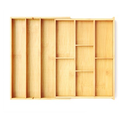 SpaceAid Bamboo Utensil Drawer Organizer with Labels – Expandable Kitchen Tray for Flatware, Cutlery, Spoons, and Knives – Drawer Storage Solution (Natural)