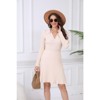 WhizMax Women's 2024 Long Sleeve Mini Sweater Dress V Neck Ribbed Knit A Line Pleated Swing Short Dresses - 3 of 4