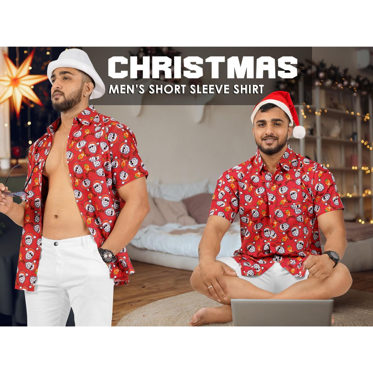 HAPPY BAY Mens Hawaiian Shirts Short Sleeve Button Down Shirt Men's Christmas Tree Shirts Casual Vacation Shirt for Men Funny 3XL Red - thumbnail 8