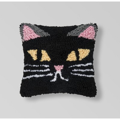 C&F Home 8" x 8" Cat Face Small Petite Hooked Halloween Throw Pillow
