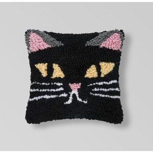 C&F Home 8" x 8" Cat Face Small Petite Hooked Halloween Throw Pillow - 1 of 4