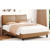 Queen Size Wooden Platform Bed Frame with Leather Upholstered Headboard Solid Wood Slats Support No Box Spring Needed, Easy Assembly - 2 of 4