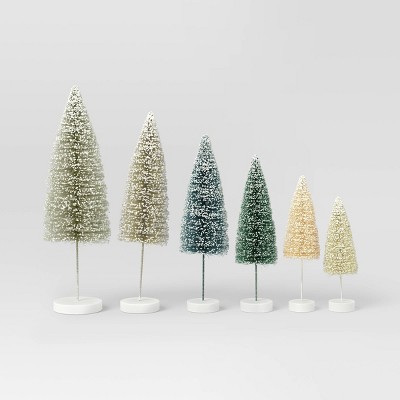 6pc Sisal Bottle Brush Tree Christmas Figurine Set