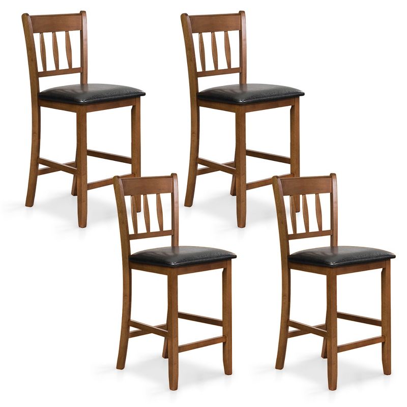 Tangkula 25.5" Bar Chair Set of 4 w/ Backrest Padded Seat & Footrest Rubber Wood Stool, 1 of 10