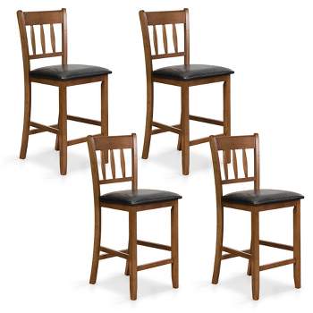 Tangkula 25.5" Bar Chair Set of 4 w/ Backrest Padded Seat & Footrest Rubber Wood Stool