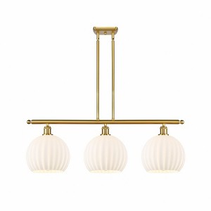 White Venetian - 3 Light Stem Hung Island In Modern Style-12.5 Inches Tall and 36.5 Inches Wide - 1 of 1