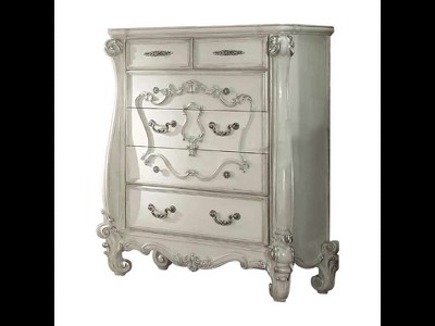 Versailles Bone White 5-Drawer Chest with Carved Wood Detail