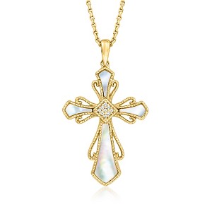 Ross-Simons Mother-Of-Pearl Cross Pendant Necklace With Diamonds in 18kt Gold Over Sterling Size 18 - 1 of 4
