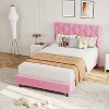 Twin XL Pink Bed Frame - Upholstered Headboard & Adjustable Height, Heavy-Duty Platform Structure, Reliable Wood Slat Support - 3 of 4