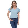 Anna-Kaci Women's Textured V-Neck Top with Double Layer Ruffle Short Sleeves - 3 of 4