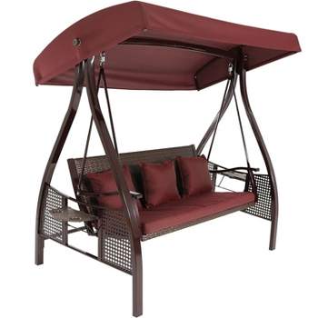 Sunnydaze Outdoor Deluxe 3-Person Patio Swing with Tilting Canopy Shade, Cushions and Side Tables