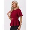 Allegra K Women's Round Neck Flutter Sleeve Belted Waist Office Peplum Blouse - 2 of 4