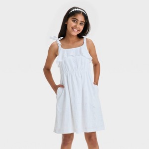 Girls' Sleeveless Knit Eyelet Dress - Cat & Jack™ - 1 of 3