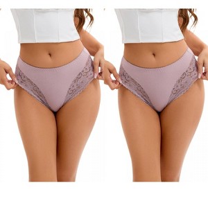 INSPIRE CHIC 2 Pcs Women's Plus Size Lace Trim Mid-Waisted Thongs Underwear - 1 of 4