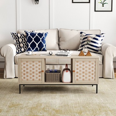 VYNXARIA Handmade Eco-Friendly Coffee Table with Sliding Doors and Ample Storage