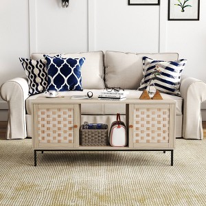 VYNXARIA Handmade Eco-Friendly Coffee Table with Sliding Doors and Ample Storage - 1 of 4