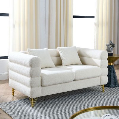 CAVINAS Comfort Teddy Fabric Couches for Living Room, Oversized Sofa with Pillows, Deep Seating Sofa for Living Room, Bedroom