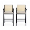 27" Mid-Century Cane Back Counter Bar Stool Set of 2 with Fabric Upholstered Seat & Rubberwood Frame for Kitchen Island or Bar-Baofuwish - 3 of 4