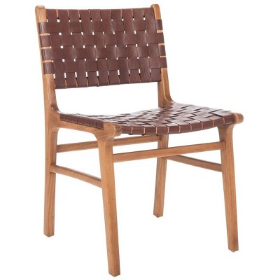 Cognac and Natural Woven Leather Side Chairs, Set of 2