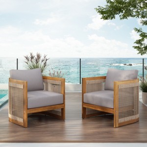 KTMBDW Outdoor Club Chairs, Acacia Wood Curved Accent Chair with Cushions and Woven Rope Accents for Garden, Patio Furniture - 1 of 4