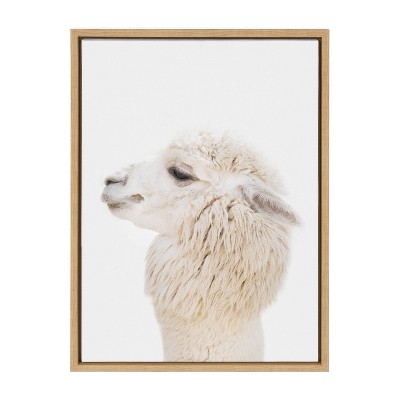 Natural Framed Alpaca Profile Canvas Print for Kids Nursery