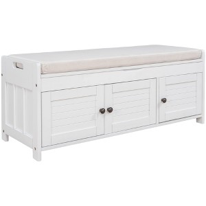 GustoWave Shoe Storage Bench with Removable Cushion and 3 Shutter-Shaped Doors, End of Bed & Entryway Bench, Flap Top Hidden Storage Space - 1 of 4