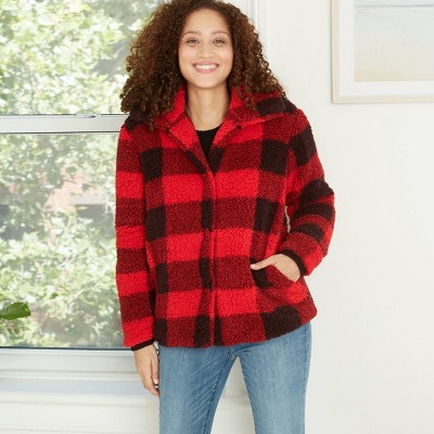 red and black checked jacket womens