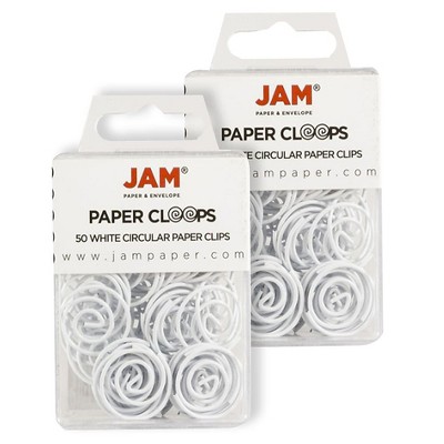 JAM Paper Colored Circular Paper Clips Round Paperclips White 2 Packs of 50 2187139B