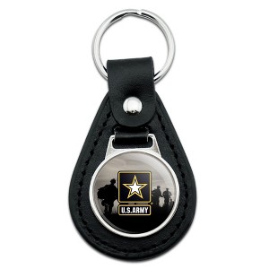 U.S. Army Logo With Soldier Silhouettes Black Leather Keychain - 1 of 4