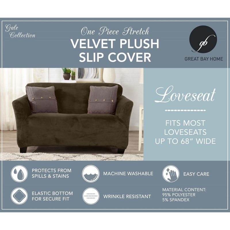 Great Bay Home Stretch Velvet-Plush Washable Loveseat Slipcover, 4 of 6