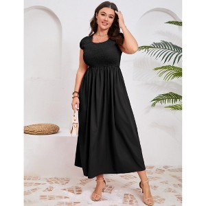 chinese dress ladies Round Neck Long Sleeve Empire Waist Pleated Maxi Dress – Aurohaya main image 0