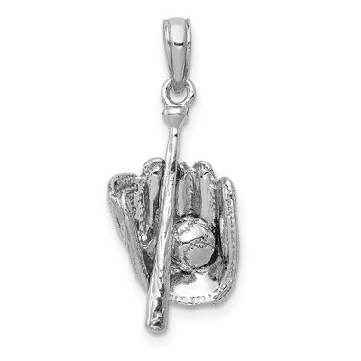 Black Bow Jewelry 14k White Gold 3D Baseball Pendant