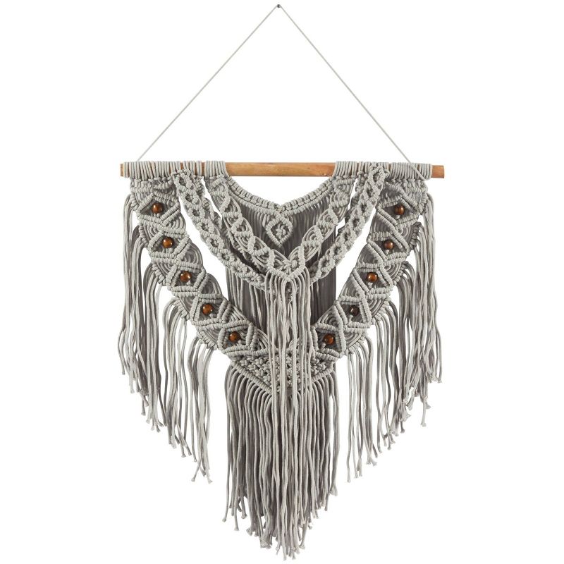 Cotton Macrame Intricately Weaved Wall Decor with Beaded Fringe Tassels - Olivia & May, 2 of 6