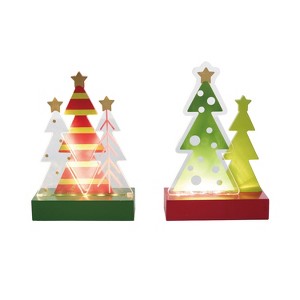 Transpac MDF LED Trees Decor Set of 2 Decorative Wood Christmas Sculptures Multicolor Tabletop Battery Operated Indoor - 1 of 1