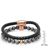 Steeltime Men's set of 2 gray agate beaded bracelet with 18k rose gold plated accents and black leather braided bracelet - 3 of 4