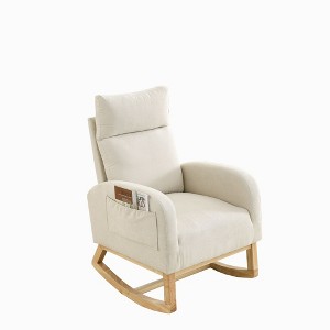 Zeus & Ruta 27.6" Modern High-Back Upholstered Rocking Armchair with Two Side Storage Pockets - 1 of 4