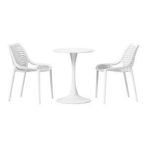 WestinTrends Playa 3-Piece Outdoor Round Metal Dining Table Set And Stackable Resin Patio Dining Side Chairs - 1 of 4