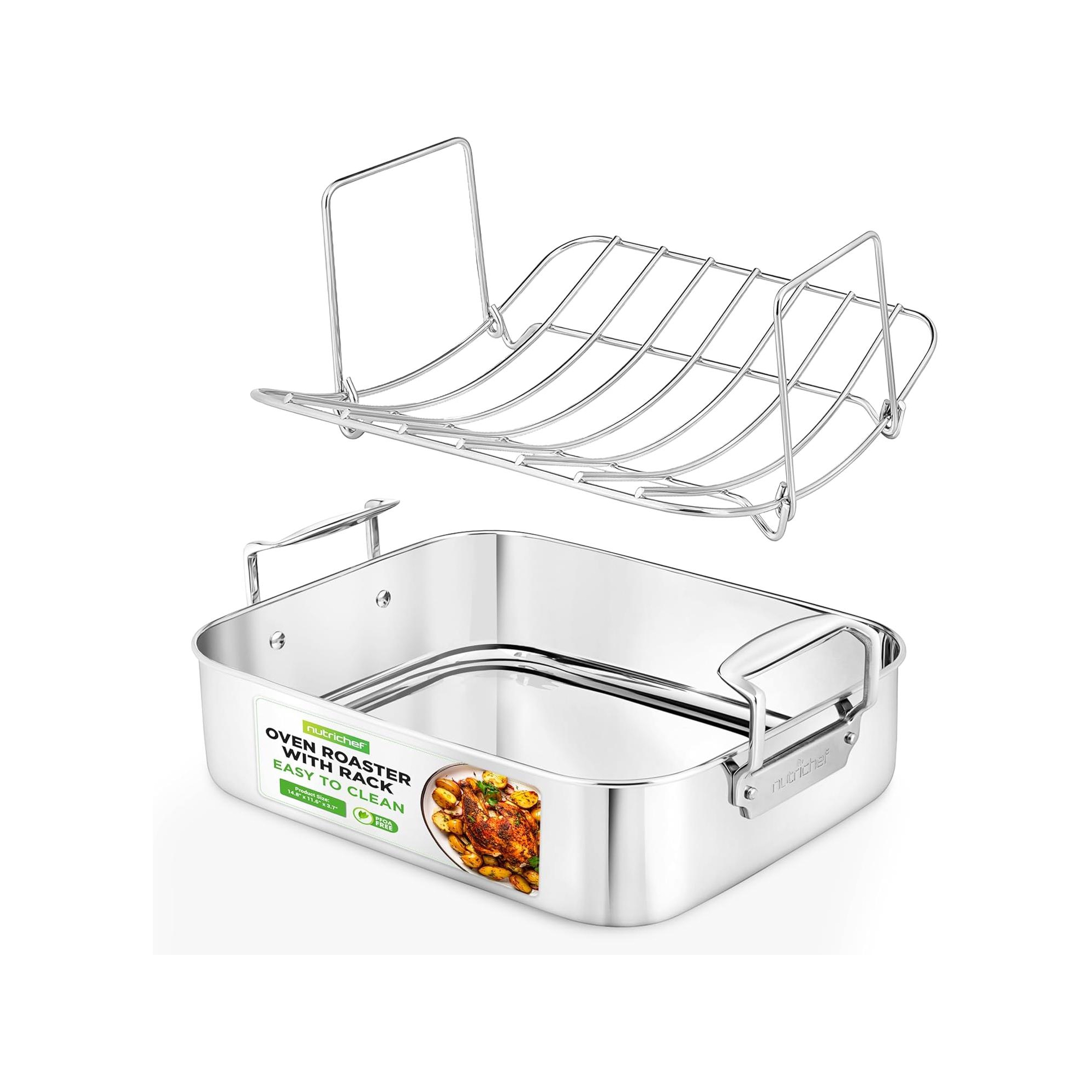 NutriChef 14" Roaster with Polished Rack - NCTURKSS78.5