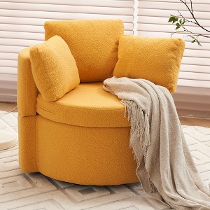 33.9" W 360° Swivel Accent Barrel Chair, Comfy Round Sofa Storage Chair with Pillow for Living Room Bedroom Nursery 4B - ModernLuxe - 1 of 4