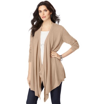 Roaman's Women's Plus Size Fine Gauge Handkerchief Hem Cardigan Sweater