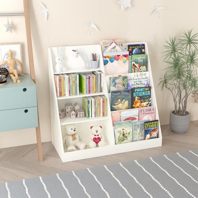 4-Tier Wooden Bookshelf for Kids, Toddler Book Rack Toy Organizer and Storage, Small Book Display Stand, Bookshelves Furniture for Classroom, Nursery