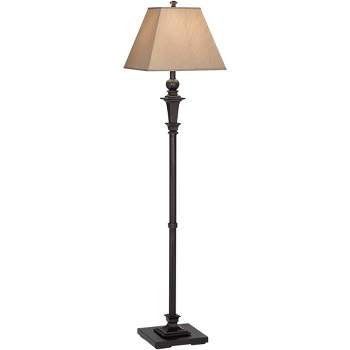 Regency Hill Traditional Floor Lamp 59" Tall Italian Bronze Taupe Faux Silk Square Hardback Shade for Living Room Reading Bedroom Office